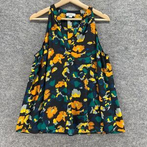 Allison Joy Blouse Women M Medium Black Geometric V-Neck Sleeveless Wide Strap